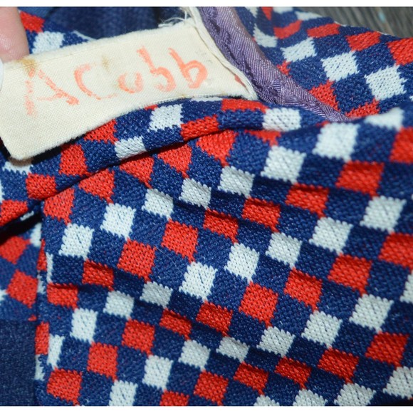 Drop waist 60s 70s MCM Butterfly Collar Short Sleeve diamond Argyle Dress - Picture 5 of 10